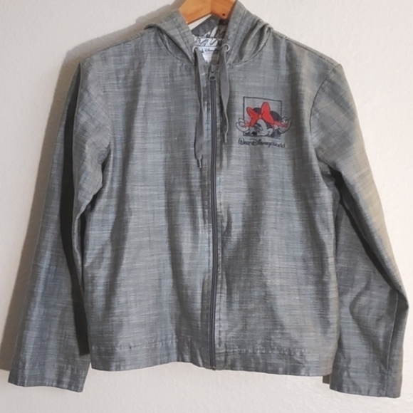 Disney World Minnie Mouse Rain Jacket Gray Glittery Logo Size Medium - Picture 1 of 15